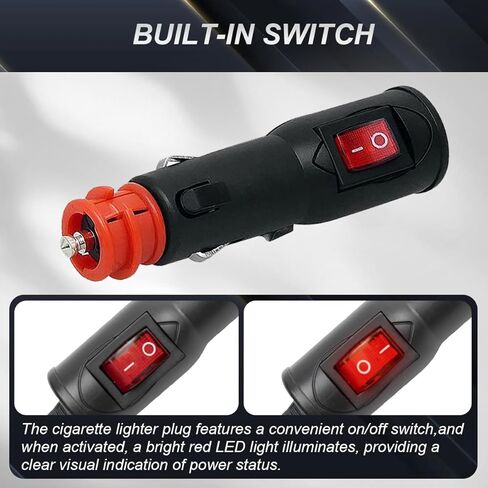 4 Pcs 12V/24V 10A Cigarette Lighter Male Plug with Switch Aux Socket Plug Car Replacement Connector for Motorcycle/Car/Tractor with 4 Pcs Fuse, Screwdriver in Saudi Arabia