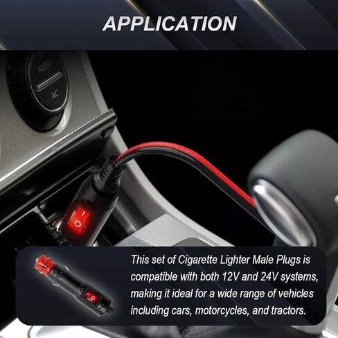 4 Pcs 12V/24V 10A Cigarette Lighter Male Plug with Switch Aux Socket Plug Car Replacement Connector for Motorcycle/Car/Tractor with 4 Pcs Fuse, Screwdriver in Saudi Arabia