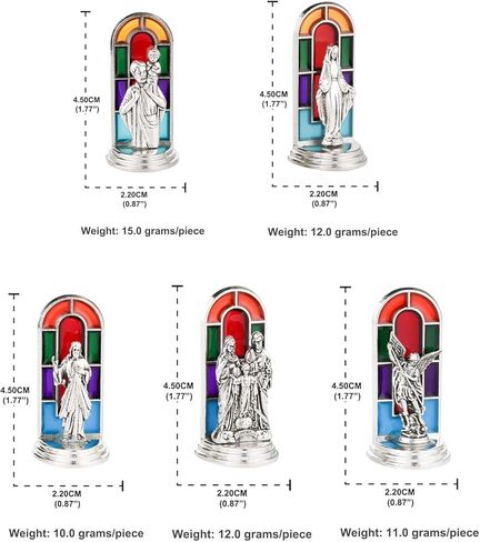5 قطع تماثيل صغيرة مزيج سانت كريستوفر سانت مايكل العائلة المقدسة الرحمة الإلهية سيدة سيدة دينية تمثال أيقونة نافذة الكنيسة الملون خلفية ديكور المنزل زخرفة السيارة مع قاعدة قابلة لللصق in Kuwait