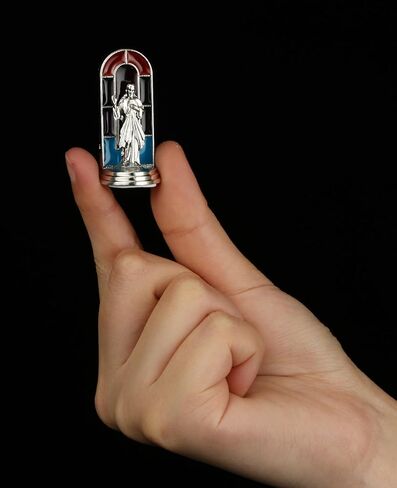 5 قطع تماثيل صغيرة مزيج سانت كريستوفر سانت مايكل العائلة المقدسة الرحمة الإلهية سيدة سيدة دينية تمثال أيقونة نافذة الكنيسة الملون خلفية ديكور المنزل زخرفة السيارة مع قاعدة قابلة لللصق in Kuwait