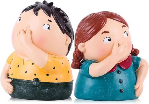 Funny Bathroom Decor Boy and Girl Holding Nose Statue Set,Humorous Toilet Shelf Decor,Cute Conversation Starter Figurines,Unique Gag Gift for Housewarming,4.3-Inch Tall (Yellow Blue) in Kuwait