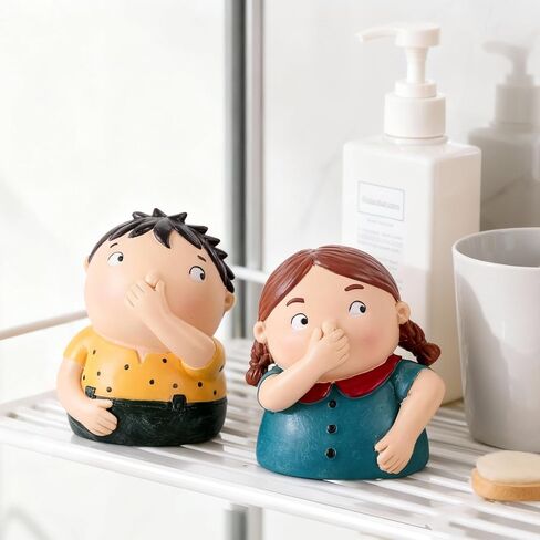 Funny Bathroom Decor Boy and Girl Holding Nose Statue Set,Humorous Toilet Shelf Decor,Cute Conversation Starter Figurines,Unique Gag Gift for Housewarming,4.3-Inch Tall (Yellow Blue) in Kuwait