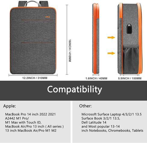 ZINZ Slim & Expandable Laptop Backpack 15 15.6 16 Inch Sleeve, Spill-Resistant Notebooks Bag Case for Most 14-16 Inch MacBooks Surface-Books Dell HP Lenovo Asus Computers,G01OG02 in Kuwait