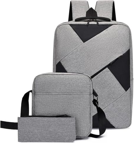 Laptop Backpack Set 3-Piece Travel Bag Collection with USB Port 15.6 Inch Computer Compartment Water-Repellent (Black and Grey) in Saudi Arabia