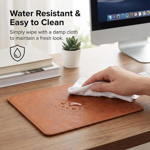 لوحة ماوس جلدية، لوحة ماوس مزدوجة الجانب مع حافة مخيطة، وسادات ماوس ألعاب مقاومة للماء، وسادات ماوس خشبية، قاعدة مطاطية غير قابلة للانزلاق لأجهزة الكمبيوتر والكمبيوتر المحمول والمكتب والمنزل، 10.2 × 8.3 بوصة، عبوة واحدة (بني) in Kuwait