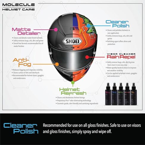 Molecule Helmet Polish Kit | Premium Helmet Care | 4 Ounce Cleaner Polish & Refresh | Cleans and Details Gloss Finish Helmets, Visors, and Goggles | 4 Ounce (1 Kit) in Kuwait