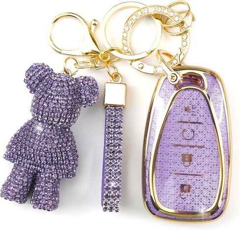 Cute Key Fob Cover with Rhinestone Bear Charm, Bling TPU Smart Key Case for Women, Compatible with Chevrolet Trailblazer Blazer Camaro Cruze Traverse ChevroletMalibu (4-Button, Silver Black) in Saudi Arabia