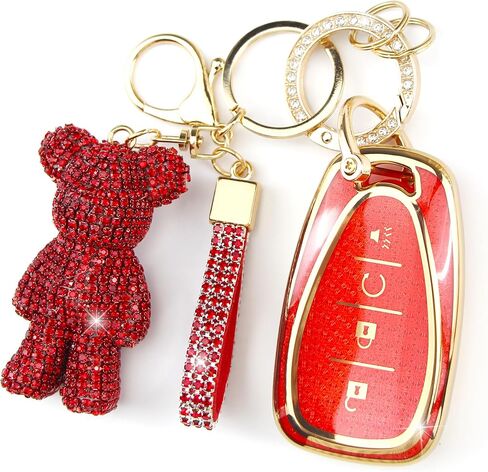 Cute Key Fob Cover with Rhinestone Bear Charm, Bling TPU Smart Key Case for Women, Compatible with Chevrolet Trailblazer Blazer Camaro Cruze Traverse ChevroletMalibu (4-Button, Silver Black) in Saudi Arabia