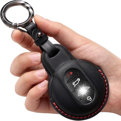 for BMW MINI Key Fob Cover Leather Car Remote Case Holder Keychain Compatible for MINI Cooper Clubman Hardtop Countryman -Black in Kuwait