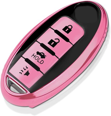 QBUC for Nissan Key Fob Cover Soft TPU Compatible with Rogue Pathfinder Murano Armada Kicks Leaf Frontier Sentra Altima Versa Titan Maxima Juke Titan Xterra Infiniti 3-Buttons(Black with Pink Trim) in Saudi Arabia