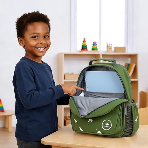 mibasies Toddler Backpacks for Boys 2-4: Quilted Backpack for Preschool Prek Daycare - Cute 12 Inches Bookbag for Little Kids Dinosaur Green in Kuwait