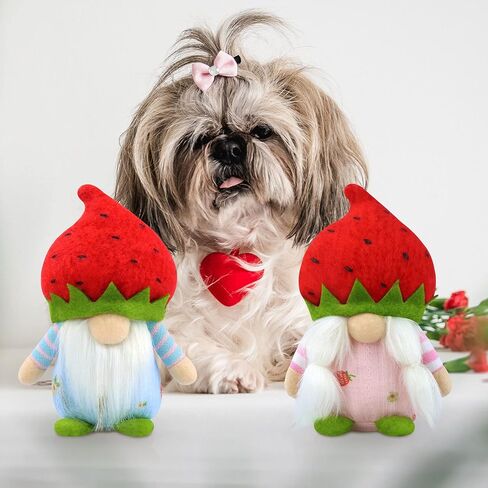 مجموعة Gehydy مكونة من 2 تماثيل الربيع لتزيين عيد الفصح والصيف والفراولة جنوم ديكور يدوي للمنزل والمطبخ صينية متدرجة in Kuwait