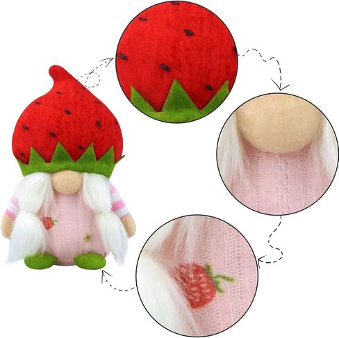 مجموعة Gehydy مكونة من 2 تماثيل الربيع لتزيين عيد الفصح والصيف والفراولة جنوم ديكور يدوي للمنزل والمطبخ صينية متدرجة in Kuwait