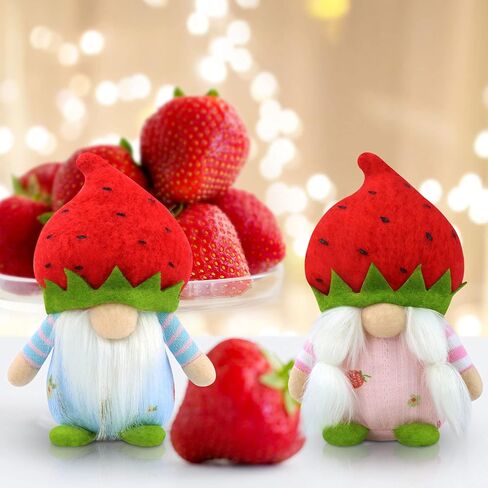 مجموعة Gehydy مكونة من 2 تماثيل الربيع لتزيين عيد الفصح والصيف والفراولة جنوم ديكور يدوي للمنزل والمطبخ صينية متدرجة in Kuwait