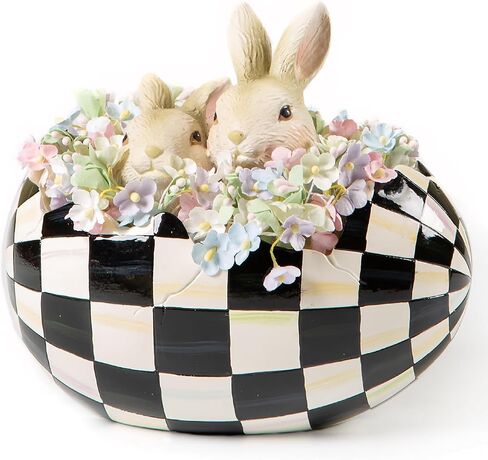 MACKENZIE-CHILDS Cameo Peekaboo Egg، ديكور أرنب عيد الفصح اللطيف، ديكور بيض الربيع وعيد الفصح، فحص باللونين الرمادي والأبيض in Saudi Arabia