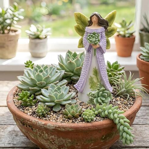 Spring Angel Figurine, 3.9" Resin Succulent Fairy Small Statue Miniature Fairy Garden Accessories Plant Pot Decorations, Indoor Table Shelf Tiered Tray Office Desk Home Decor, Gifts for Women in Kuwait