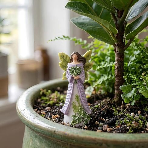 Spring Angel Figurine, 3.9" Resin Succulent Fairy Small Statue Miniature Fairy Garden Accessories Plant Pot Decorations, Indoor Table Shelf Tiered Tray Office Desk Home Decor, Gifts for Women in Kuwait