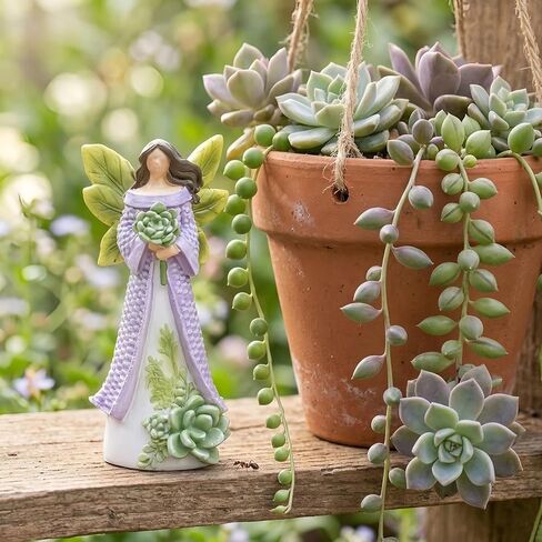 Spring Angel Figurine, 3.9" Resin Succulent Fairy Small Statue Miniature Fairy Garden Accessories Plant Pot Decorations, Indoor Table Shelf Tiered Tray Office Desk Home Decor, Gifts for Women in Kuwait
