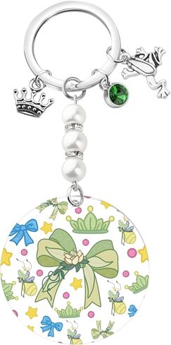 BEKECH Frog Princess Themed Acrylic Keychain Fairy Cartoon Tales Lovers Gift Coquette Bow Design Princess Keyring in Saudi Arabia