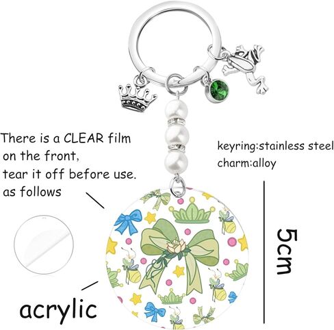BEKECH Frog Princess Themed Acrylic Keychain Fairy Cartoon Tales Lovers Gift Coquette Bow Design Princess Keyring in Saudi Arabia