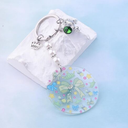 BEKECH Frog Princess Themed Acrylic Keychain Fairy Cartoon Tales Lovers Gift Coquette Bow Design Princess Keyring in Saudi Arabia