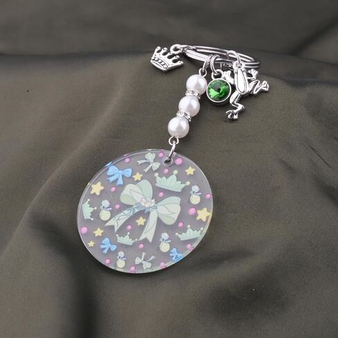 BEKECH Frog Princess Themed Acrylic Keychain Fairy Cartoon Tales Lovers Gift Coquette Bow Design Princess Keyring in Saudi Arabia