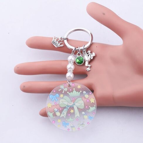 BEKECH Frog Princess Themed Acrylic Keychain Fairy Cartoon Tales Lovers Gift Coquette Bow Design Princess Keyring in Saudi Arabia
