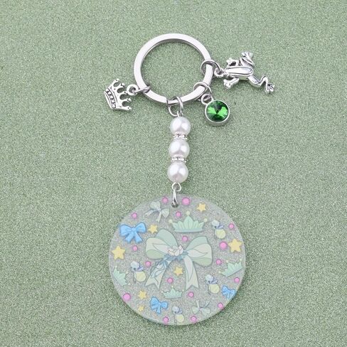 BEKECH Frog Princess Themed Acrylic Keychain Fairy Cartoon Tales Lovers Gift Coquette Bow Design Princess Keyring in Saudi Arabia