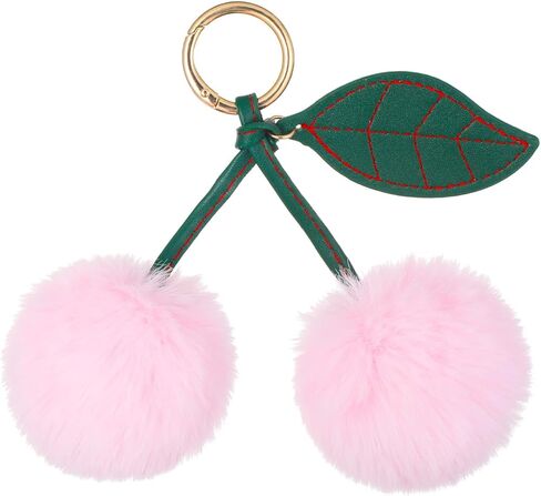 Cherry Keychain Cherry Accessories Bag Charms for Handbag Pink Pom Pom Cute Keychain Fluffy Accessories Purse Car Bag Charm for Women Girl in Kuwait
