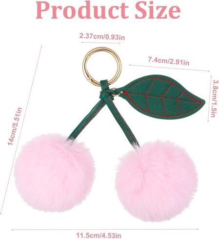 Cherry Keychain Cherry Accessories Bag Charms for Handbag Pink Pom Pom Cute Keychain Fluffy Accessories Purse Car Bag Charm for Women Girl in Kuwait