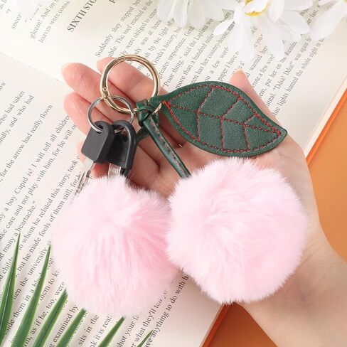 Cherry Keychain Cherry Accessories Bag Charms for Handbag Pink Pom Pom Cute Keychain Fluffy Accessories Purse Car Bag Charm for Women Girl in Kuwait