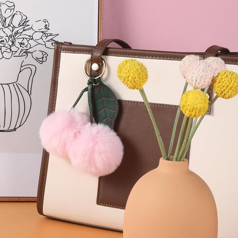 Cherry Keychain Cherry Accessories Bag Charms for Handbag Pink Pom Pom Cute Keychain Fluffy Accessories Purse Car Bag Charm for Women Girl in Kuwait