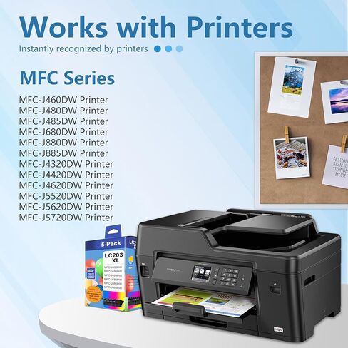 LC203 XL Ink Cartridges Black/Cyan/Magenta/Yellow (5-Pack) Compatible for Brother Printer High Yield - Replacement for Brother MFC-J460DW MFC-J480DW MFC-J485DW MFC-J880DW in Kuwait