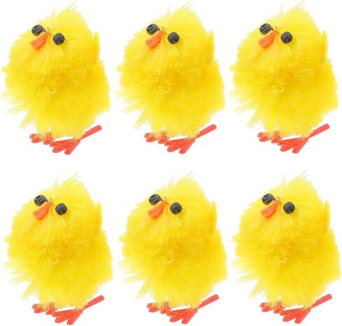6pcs Mini Easter Chicks, 1.38 Inches High Yellow Tiny Fluffy Chenille Chicks Stuffed Animal Ornaments for Easter Party Favors, Egg Bonnet Decoration in Saudi Arabia
