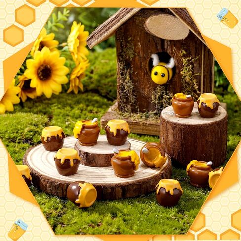 100 Pcs Spring Theme Mini Resin Honey Jars Figurine Bulk Honey Jar Miniatures for Bee Festival Favors Resin Crafts for Home Garden Landscape Models Scenes DIY Cake Toppers Wedding Party Gifts in Kuwait