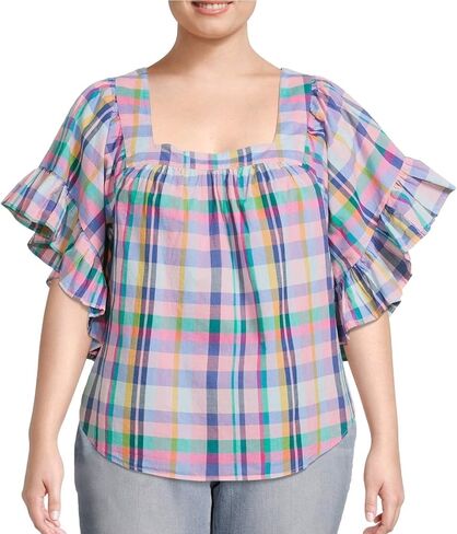 Terra & Sky بلوزة فلاحية منقوشة متعددة المقاسات برقبة مربعة - 3X in Kuwait