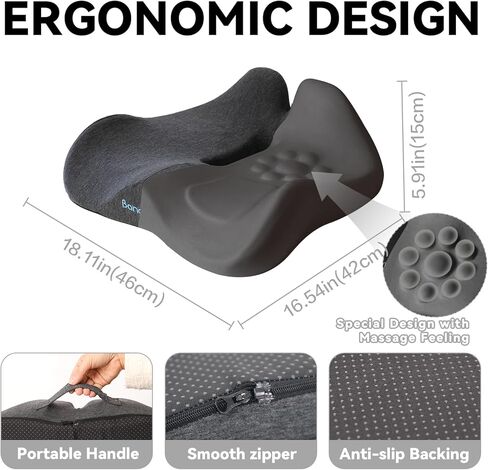 18x16 Inch Memory Foam Seat Cushion Black, Ergonomic Office Chair Cushion with Pressure Relief Design, Supportive Chair Seat Cushion for Hip & Tailbone Support, Car, Home & Travel in Saudi Arabia