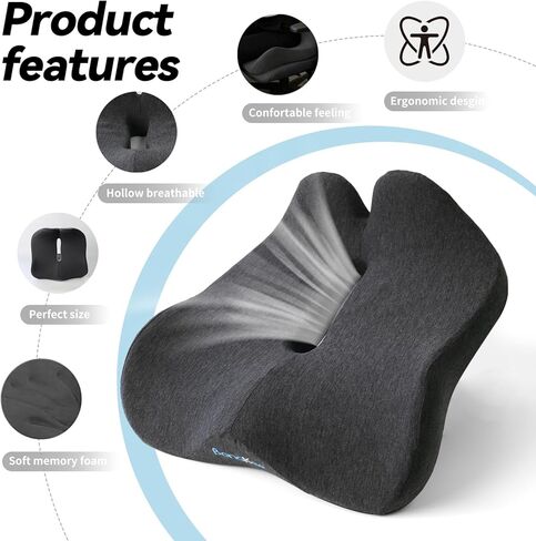 18x16 Inch Memory Foam Seat Cushion Black, Ergonomic Office Chair Cushion with Pressure Relief Design, Supportive Chair Seat Cushion for Hip & Tailbone Support, Car, Home & Travel in Saudi Arabia