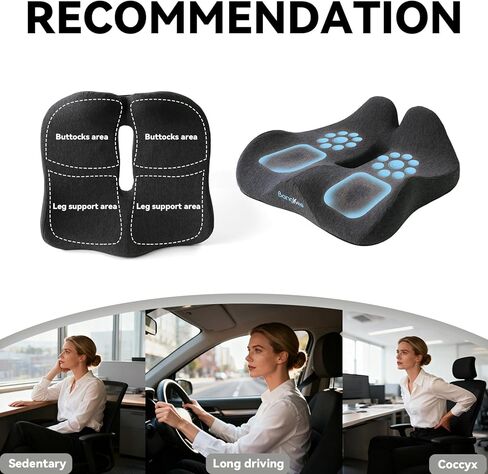 18x16 Inch Memory Foam Seat Cushion Black, Ergonomic Office Chair Cushion with Pressure Relief Design, Supportive Chair Seat Cushion for Hip & Tailbone Support, Car, Home & Travel in Saudi Arabia
