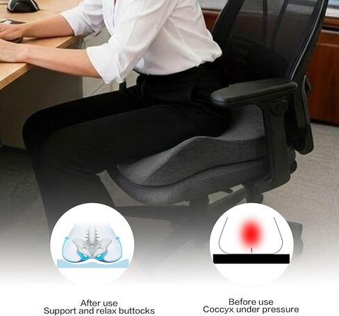 18x16 Inch Memory Foam Seat Cushion Black, Ergonomic Office Chair Cushion with Pressure Relief Design, Supportive Chair Seat Cushion for Hip & Tailbone Support, Car, Home & Travel in Saudi Arabia