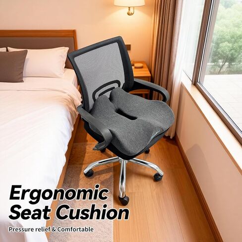 18x16 Inch Memory Foam Seat Cushion Black, Ergonomic Office Chair Cushion with Pressure Relief Design, Supportive Chair Seat Cushion for Hip & Tailbone Support, Car, Home & Travel in Saudi Arabia