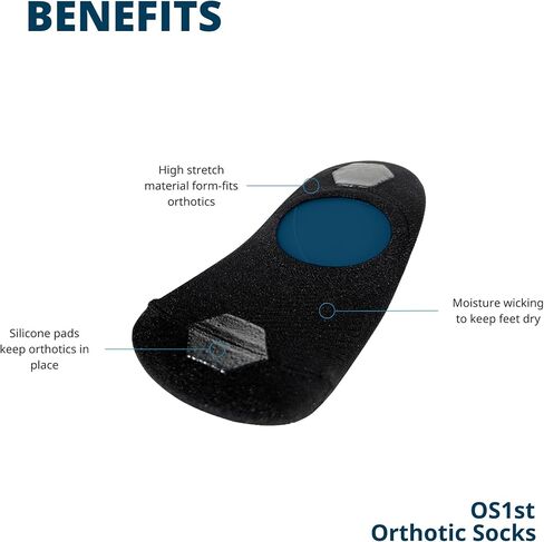 OS1st Orthotic Socks – Sockless Insole Liner for Arch Supports | Cushioned Insole Socks for Inserts | Barefoot Shoe Insert with Silicone Grip | Washable Shoe Liner, Black 1 Pair (Medium) in Kuwait