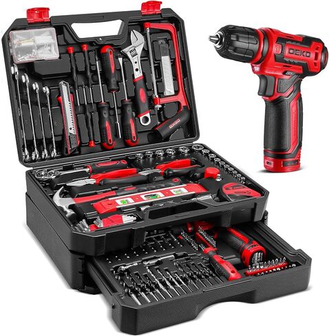 Pink Tool Kit Box Drill Set：DEKOPRO Home Mechanic Toolbox with 12V Power Cordless Drill Hand Repair Tools Sets Combo Kits Storage Organizer Drawer Case for Women in Kuwait