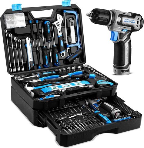 Pink Tool Kit Box Drill Set：DEKOPRO Home Mechanic Toolbox with 12V Power Cordless Drill Hand Repair Tools Sets Combo Kits Storage Organizer Drawer Case for Women in Kuwait