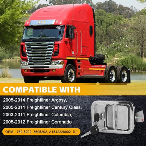 مقبض الباب مع أسطوانة القفل والمفاتيح المتوافقة مع 2003-2014 Freightliner Argo/Century Class/كولومبيا/كورونادو، مجموعة مقبض الباب الأمامي الأيسر الخارجي، استبدال 760-5202، A1842228002 in Kuwait