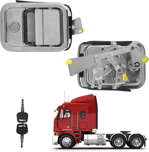 مقبض الباب مع أسطوانة القفل والمفاتيح المتوافقة مع 2003-2014 Freightliner Argo/Century Class/كولومبيا/كورونادو، مجموعة مقبض الباب الأمامي الأيسر الخارجي، استبدال 760-5202، A1842228002 in Kuwait