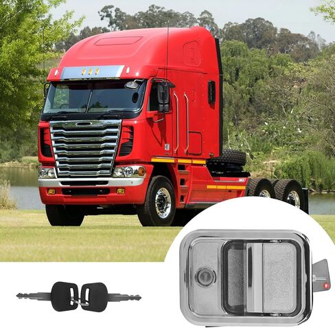 مقبض الباب مع أسطوانة القفل والمفاتيح المتوافقة مع 2003-2014 Freightliner Argo/Century Class/كولومبيا/كورونادو، مجموعة مقبض الباب الأمامي الأيسر الخارجي، استبدال 760-5202، A1842228002 in Kuwait