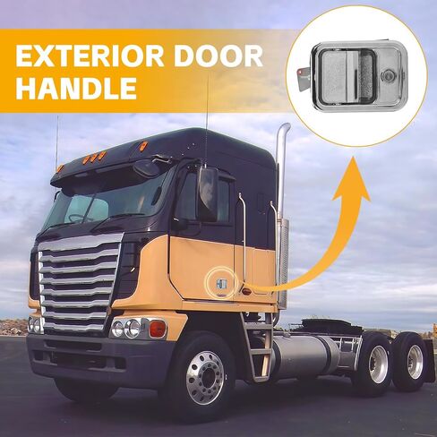 مقبض الباب مع أسطوانة القفل والمفاتيح المتوافقة مع 2003-2014 Freightliner Argo/Century Class/كولومبيا/كورونادو، مجموعة مقبض الباب الأمامي الأيسر الخارجي، استبدال 760-5202، A1842228002 in Kuwait