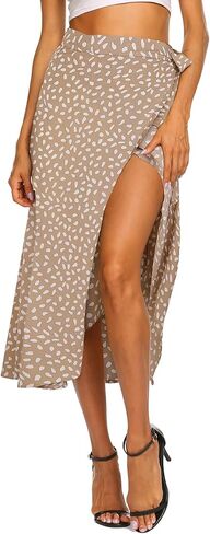 تنورة Newchoice النسائية بوهو ليوبارد عالية ومنخفضة للصيف والشاطئ متوسطة الطول in Kuwait