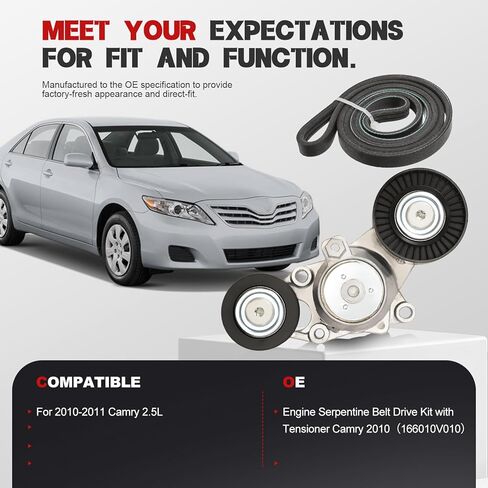 Belt Tensioner Kit with Engine Serpentine Belt Drive for Camry 2010 2011 L4 2.5L 2 Pcs 166010V010 in Kuwait